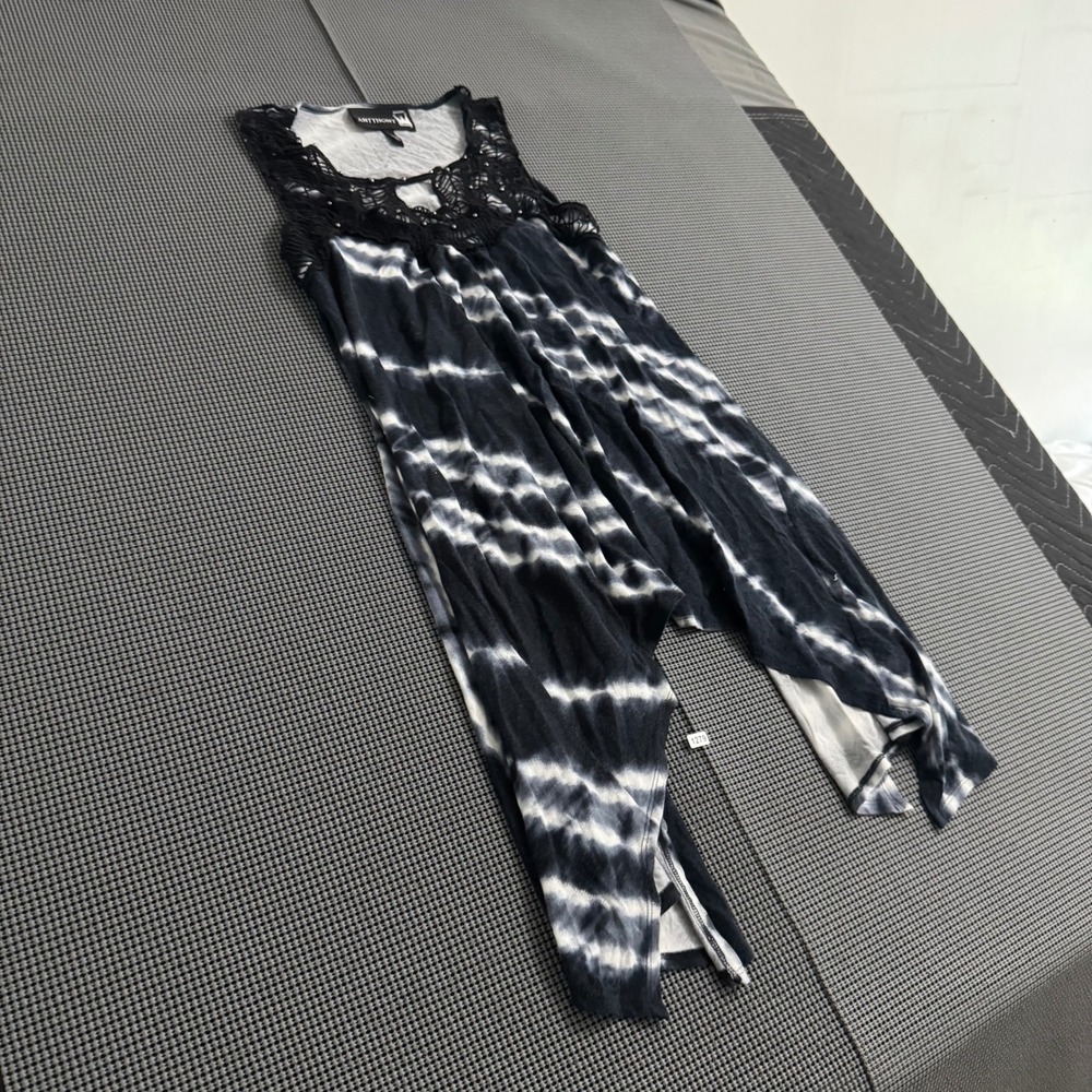Antthony Womens Black Tie Dye Sharkbite Tunic Crochet Lace Studded Tank Top L - Picture 2 of 5